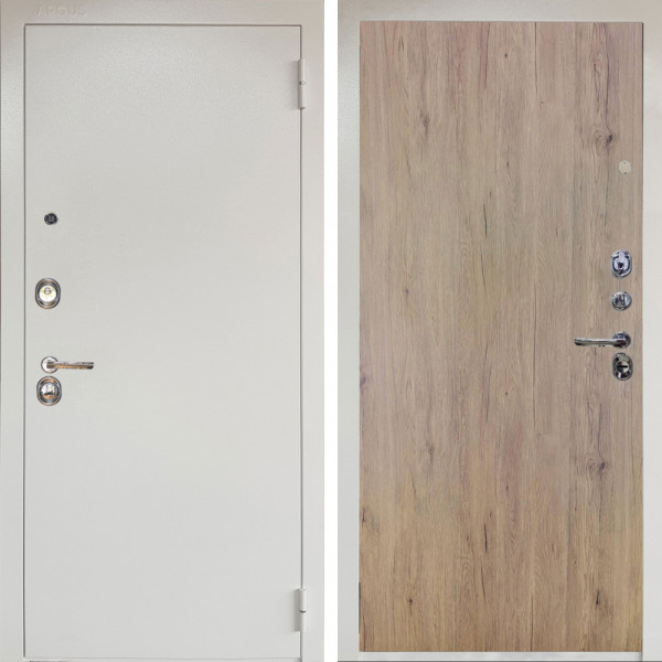 Входная дверь Аргус ЛЮКС 3К Снежно-белый Люкс 3к металл Снежно-белый + Элегант Рустик соломенный