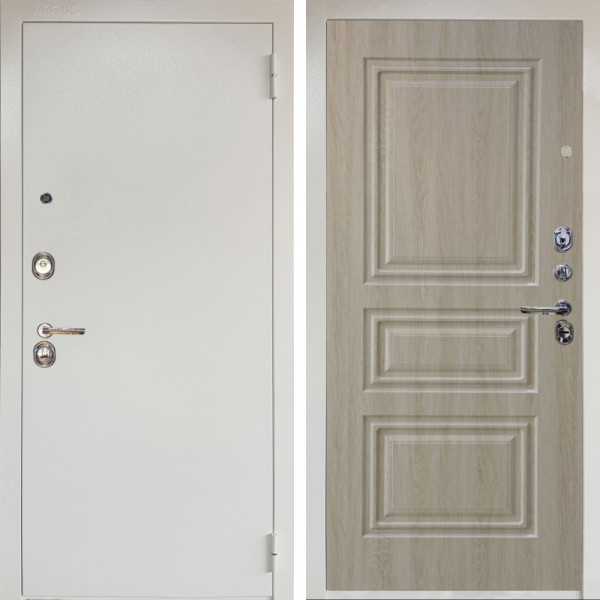 Входная дверь Аргус ЛЮКС 3К Снежно-белый Люкс 3к металл Снежно-белый + Скиф Дуб филадельфия крем