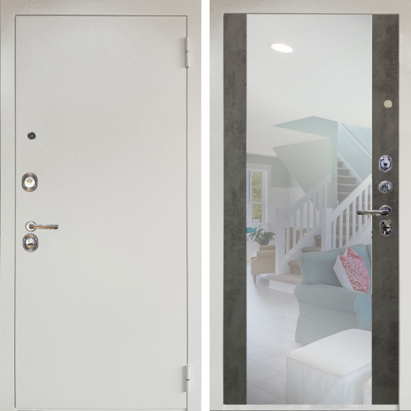 Входная дверь Аргус ЛЮКС 3К Снежно-белый Люкс 3к металл Снежно-белый + Вояж Светлый бетон