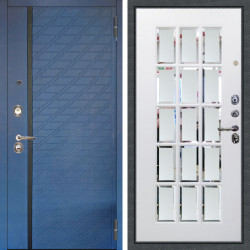 Входная дверь Аргус ЛЮКС 3К Тори Синий софт + Мэрелин Софт милк зеркало с фацетом и пескоструем