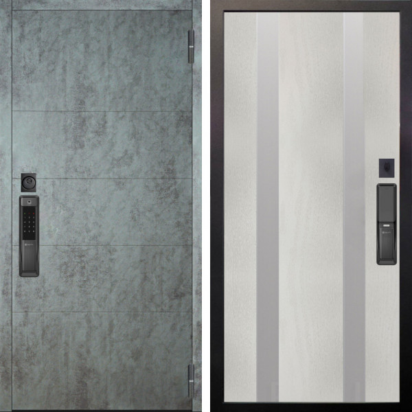 Входная дверь Аргус SMART Агат Темный бетон + Дуэт Белое дерево вставки Изабель