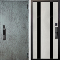 Входная дверь Аргус SMART Агат Темный бетон + Дуэт Белое дерево вставки Кензо