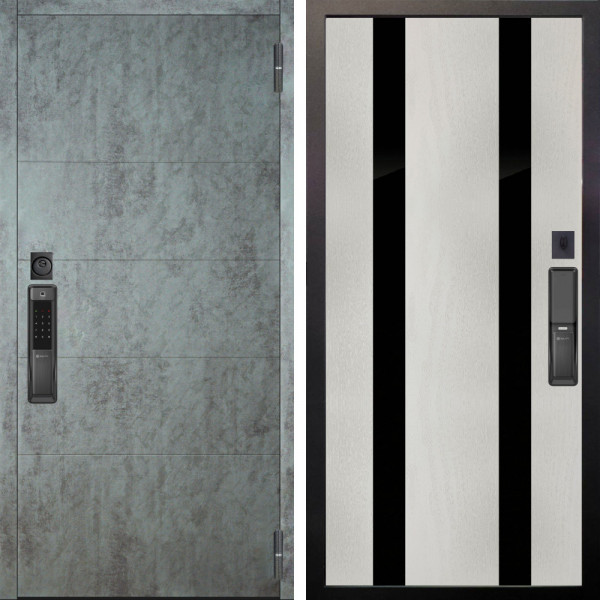 Входная дверь Аргус SMART Агат Темный бетон + Дуэт Белое дерево вставки Кензо