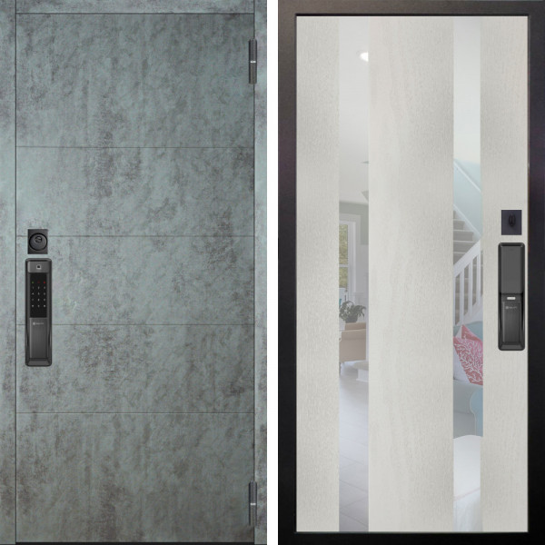 Входная дверь Аргус SMART Агат Темный бетон + Дуэт Белое дерево вставки Николь