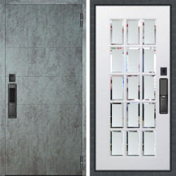 Входная дверь Аргус SMART Агат Темный бетон + Мэрелин Софт милк зеркало с фацетом и пескоструем