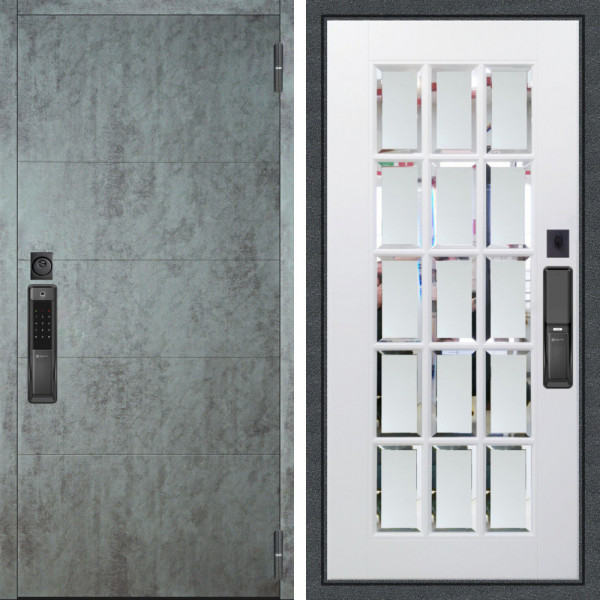 Входная дверь Аргус SMART Агат Темный бетон + Мэрелин Софт милк зеркало с фацетом и пескоструем