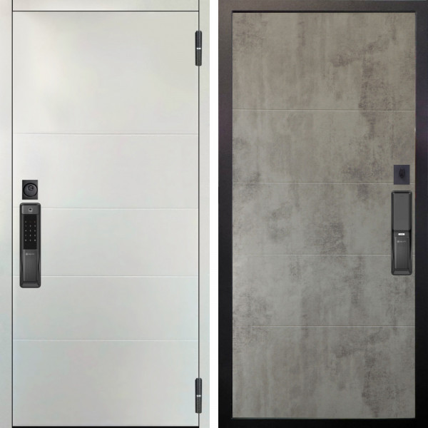 Входная дверь Аргус SMART Агат Вельвет белый горизонт + Агат Светлый бетон