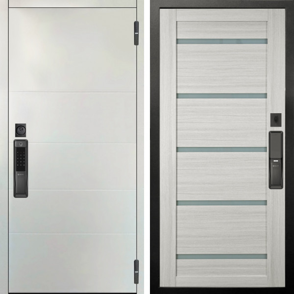 Входная дверь Аргус SMART Агат Вельвет белый горизонт + Александра Белая лиственница