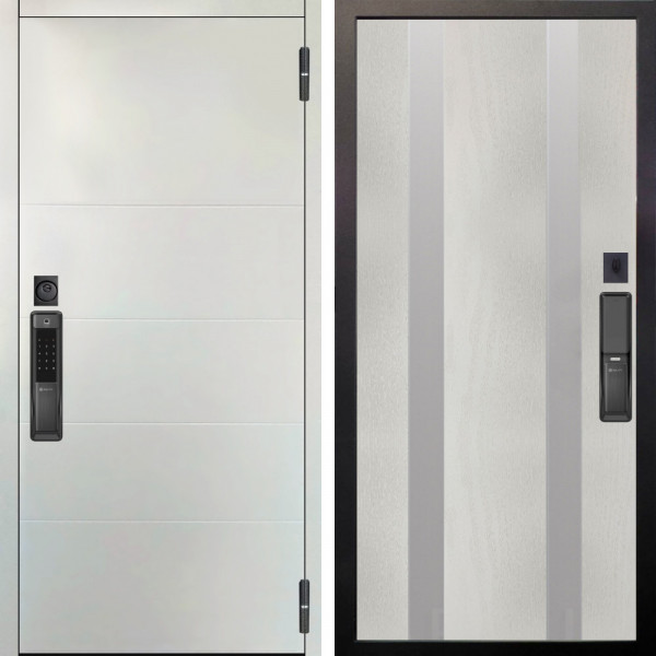 Входная дверь Аргус SMART Агат Вельвет белый горизонт + Дуэт Белое дерево вставки Изабель