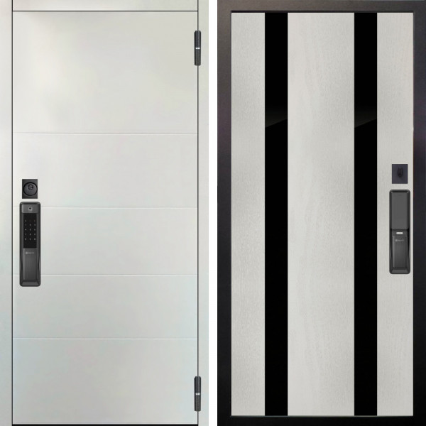 Входная дверь Аргус SMART Агат Вельвет белый горизонт + Дуэт Белое дерево вставки Кензо