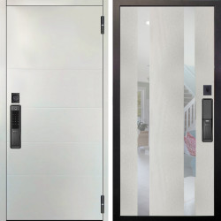 Входная дверь Аргус SMART Агат Вельвет белый горизонт + Дуэт Белое дерево вставки Николь