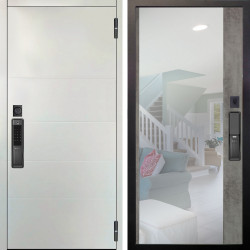 Входная дверь Аргус SMART Агат Вельвет белый горизонт + Магнум Светлый бетон