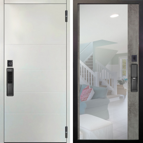 Входная дверь Аргус SMART Агат Вельвет белый горизонт + Магнум Светлый бетон