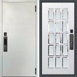 Входная дверь Аргус SMART Агат Вельвет белый горизонт + Мэрелин Софт милк зеркало с фацетом и пескоструем