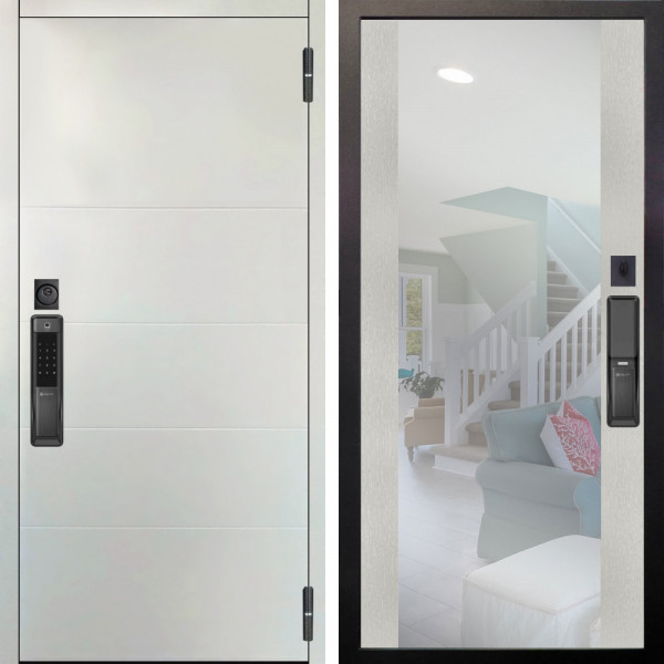 Входная дверь Аргус SMART Агат Вельвет белый горизонт + Вояж Белое дерево