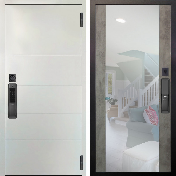 Входная дверь Аргус SMART Агат Вельвет белый горизонт + Вояж Светлый бетон