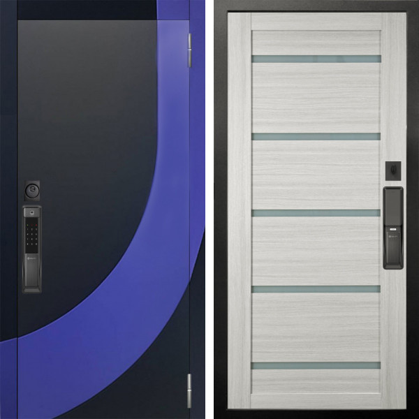 Входная дверь Аргус SMART Арабис Черный софт вставка Very Pery + Александра Белая лиственница