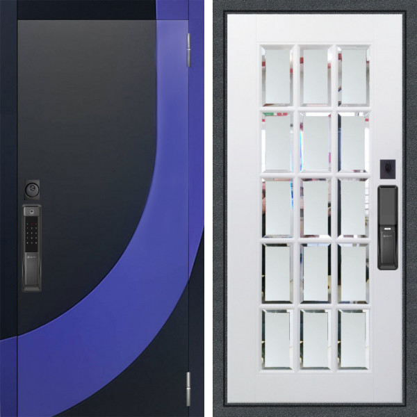 Входная дверь Аргус SMART Арабис Черный софт вставка Very Pery + Мэрелин Софт милк зеркало с фацетом и пескоструем