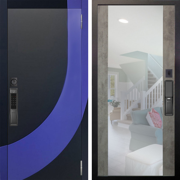 Входная дверь Аргус SMART Арабис Черный софт вставка Very Pery + Вояж Светлый бетон