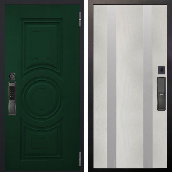 Входная дверь Аргус SMART Бенадир ral 6005 + Дуэт Белое дерево вставки Изабель