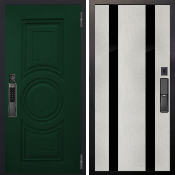 Входная дверь Аргус SMART Бенадир ral 6005 + Дуэт Белое дерево вставки Кензо