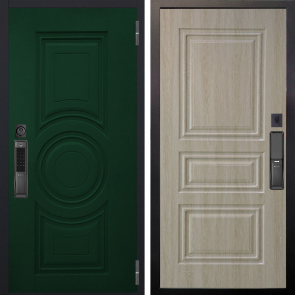 Входная дверь Аргус SMART Бенадир ral 6005 + Скиф Дуб филадельфия крем