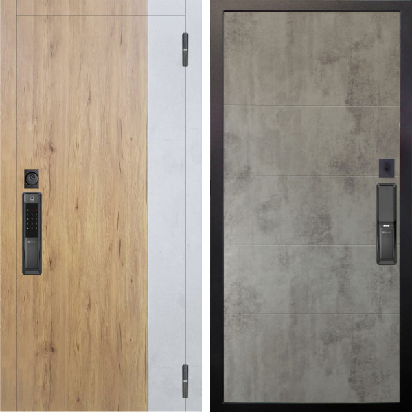 Входная дверь Аргус SMART Эксперт Рустик соломенный вставка бетон урбан милк + Агат Светлый бетон