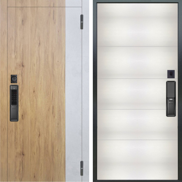 Входная дверь Аргус SMART Эксперт Рустик соломенный вставка бетон урбан милк + Агат Вельвет белый горизон