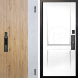 Входная дверь Аргус SMART Эксперт Рустик соломенный вставка бетон урбан милк + Ариана Белая эмаль