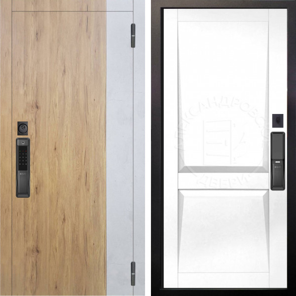 Входная дверь Аргус SMART Эксперт Рустик соломенный вставка бетон урбан милк + Ариана Белая эмаль