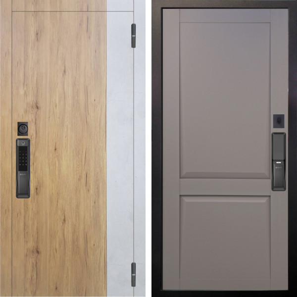 Входная дверь Аргус SMART Эксперт Рустик соломенный вставка бетон урбан милк + Ариана Серая эмаль