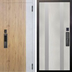 Входная дверь Аргус SMART Эксперт Рустик соломенный вставка бетон урбан милк + Дуэт Белое дерево вставки Изабель