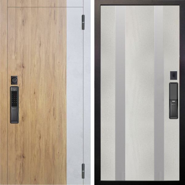 Входная дверь Аргус SMART Эксперт Рустик соломенный вставка бетон урбан милк + Дуэт Белое дерево вставки Изабель