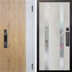 Входная дверь Аргус SMART Эксперт Рустик соломенный вставка бетон урбан милк + Дуэт Белое дерево вставки Николь