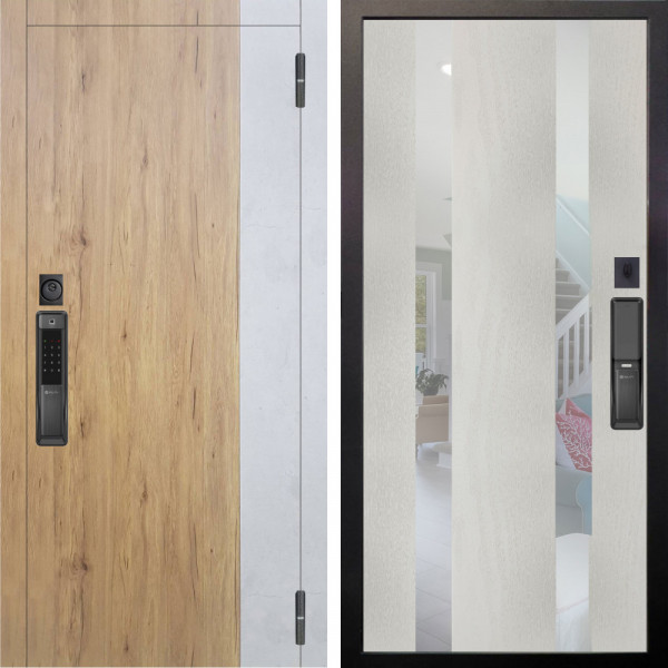 Входная дверь Аргус SMART Эксперт Рустик соломенный вставка бетон урбан милк + Дуэт Белое дерево вставки Николь