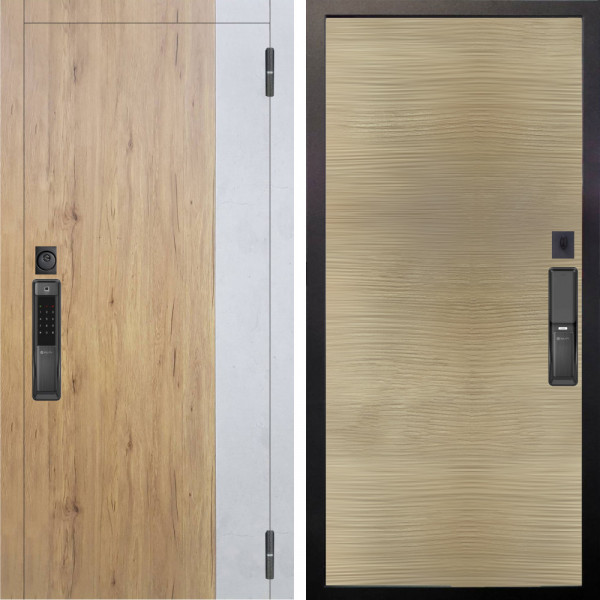 Входная дверь Аргус SMART Эксперт Рустик соломенный вставка бетон урбан милк + Элегант Дорс светлый горизонт