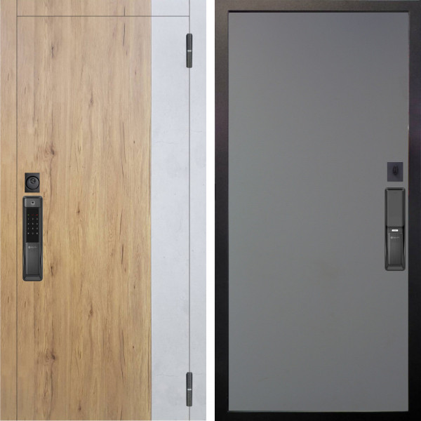 Входная дверь Аргус SMART Эксперт Рустик соломенный вставка бетон урбан милк + Элегант Силк маус