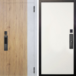 Входная дверь Аргус SMART Эксперт Рустик соломенный вставка бетон урбан милк + Элегант Софт милк