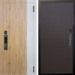 Входная дверь Аргус SMART Эксперт Рустик соломенный вставка бетон урбан милк + Элегант Венге горизонт