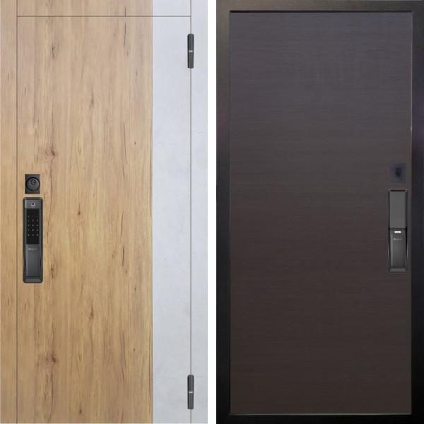 Входная дверь Аргус SMART Эксперт Рустик соломенный вставка бетон урбан милк + Элегант Венге горизонт