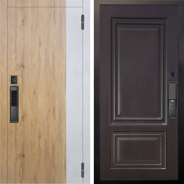 Входная дверь Аргус SMART Эксперт Рустик соломенный вставка бетон урбан милк + Элион Горький шоколад