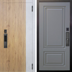 Входная дверь Аргус SMART Эксперт Рустик соломенный вставка бетон урбан милк + Элион Силк маус