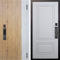 Входная дверь Аргус SMART Эксперт Рустик соломенный вставка бетон урбан милк + Элион Софт милк