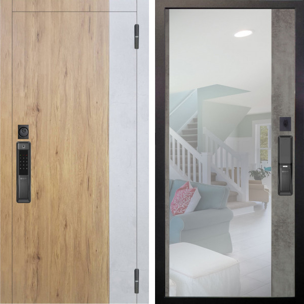 Входная дверь Аргус SMART Эксперт Рустик соломенный вставка бетон урбан милк + Магнум Светлый бетон