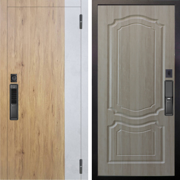 Входная дверь Аргус SMART Эксперт Рустик соломенный вставка бетон урбан милк + Мишель Ларче светлый