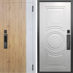 Входная дверь Аргус SMART Эксперт Рустик соломенный вставка бетон урбан милк + Могадиш Софт милк