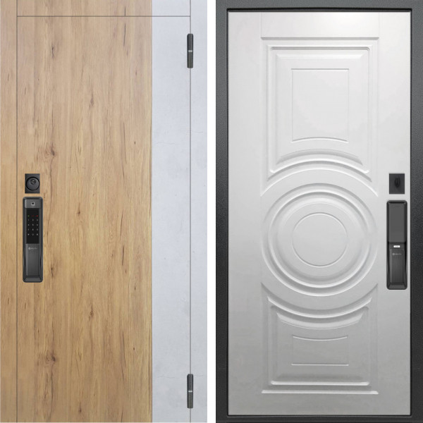 Входная дверь Аргус SMART Эксперт Рустик соломенный вставка бетон урбан милк + Могадиш Софт милк