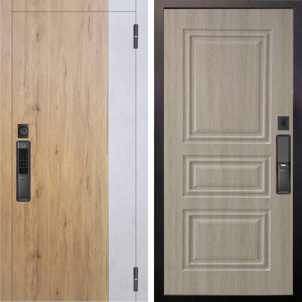 Входная дверь Аргус SMART Эксперт Рустик соломенный вставка бетон урбан милк + Скиф Дуб филадельфия крем