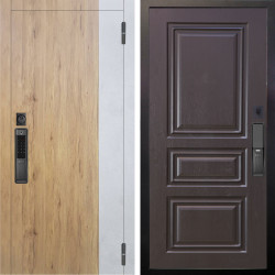 Входная дверь Аргус SMART Эксперт Рустик соломенный вставка бетон урбан милк + Скиф Горький шоколад