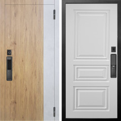 Входная дверь Аргус SMART Эксперт Рустик соломенный вставка бетон урбан милк + Скиф Софт милк